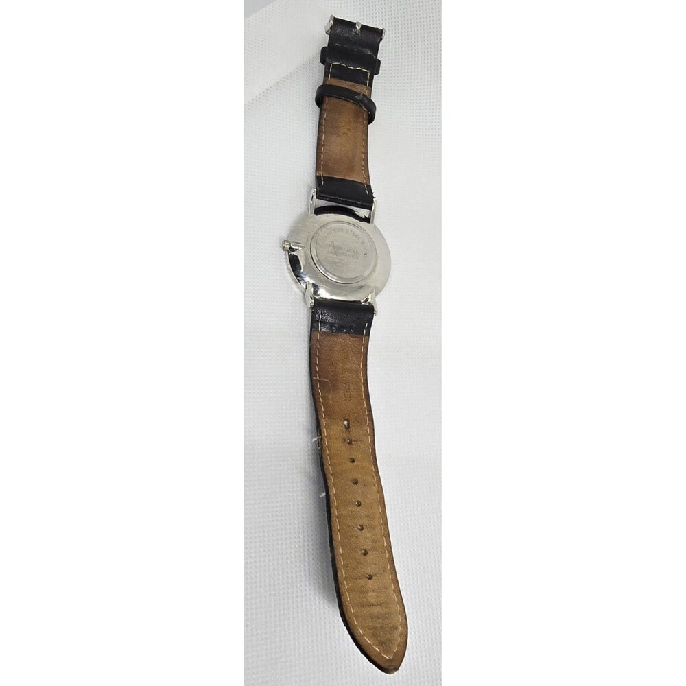 Men's American Exchange Classic Silver Tone Black Dial Leather Strap Watch 11 - Picture 8 of 9